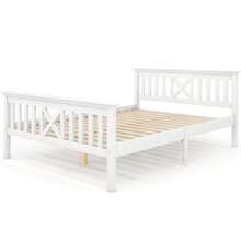 Wooden Double Bed Consisting Of A Slatted Base And A Headboard - 140 X 200 Cm, Solid Pine, Children's Bed, Teenager's Bed, White - White - View 9