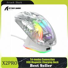 FREEWOLF X ATTACK SHARK X2 Pro 无线游戏鼠标，带 RGB 充电底座，三模式 PC 游戏鼠标（2.4G/蓝牙/有线），静音鼠标，RGB 背光，透明外壳，PixArt 3212 4000 DPI，适用于 Windows 系统。 - 彩色 - 查看 2