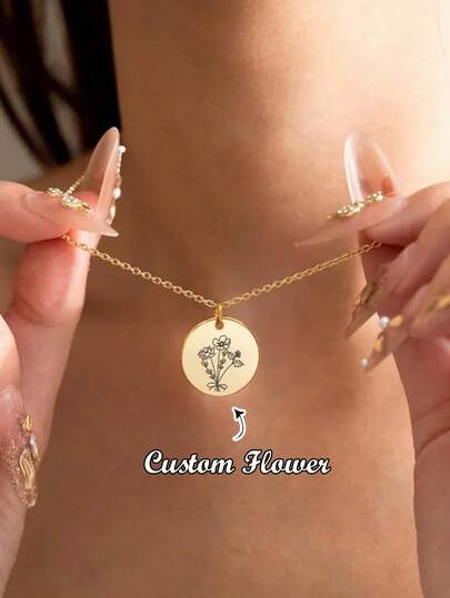 1pc Custom Multiple Birth Bouquet Necklace, Family Birth Bouquet Necklace, Necklace For Mom And Daughter, Floral Pendant Jewelry, Mother's Day Gift