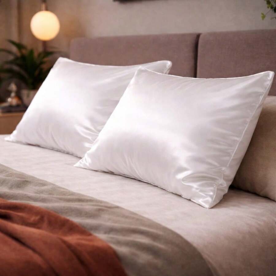 Set Of 2 (Two) Premium Anti-Frizz Satin Pillowcases - Branca - View 1