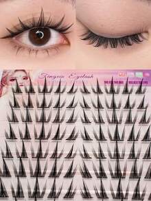 100pcs/Pack High Capacity Glue-Free Sunflower False Eyelashes, Quick Makeup Application, Cat Eye Style, Lightweight, Curved, Dense Lashes, Sunflower Design, Natural & Soft, Versatile Styles, Reusable Lash Clusters, Slouchy Person Single Cluster, Natural Curl For Daily Use, Segmented Lash Extension - C - View 7