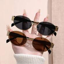 两副椭圆形女士时尚金属框经典复古男女通用眼镜，适合返校、日常生活、音乐节、假期佩戴，也是理想的礼物之选。 - 2pcs 金灰金茶組合 - 查看 3