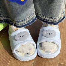 可爱卡通熊休闲绑带EVA拖鞋，舒适厚底百搭夏季家居拖鞋 - 藍色 - 查看 6