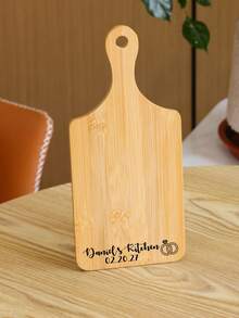 1pc Customized Family Couples Diamond Ring, Date & Name Engraved Wooden Single Serving Appetizer Platter With Handle - Multicolor - View 4