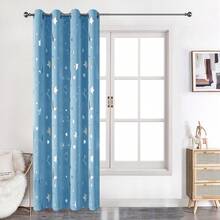 1 tấm rèm in hình sao và trăng, rèm cản sáng cho phòng ngủ, có khoen, chất liệu polyester, màu xanh da trời nhạt. - trời xanh - Xem 8