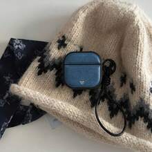 Retro Magnetic Leather Earphone Case, Denim Blue With Black Lanyard, Compatible With AirPods Pro 2, Cute Design Compatible With Airpods 3/4, 1/2, Minimalist Style For Men And Women - Navy Blue - View 2