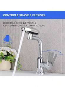 Torneira Monocomando Banheiro Cascata 360° 4 Modos Aço 304 Acabamento - Falar - Visão 7