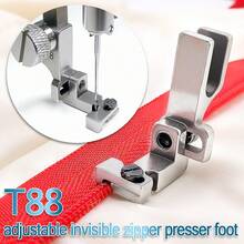 新款T88可调节多功能隐形拉链压脚，带调节工具，适用于电脑平缝机 - T88可調式多功能隱形拉鍊壓腳配調整工具 - 查看 3