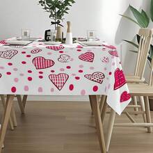 1pc Heart-Shaped Polka Dot Rectangular Tablecloth Design, Elegant Choice For Dining Table, Adds Graceful Charm To Long Tables | Neat Draping Edges - Red and White - View 4