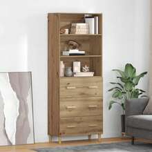 vidaXL Highboard in legno di quercia artigianale, 69,5 x 32,5 x 180 cm - Giallo - Visualizzare 1