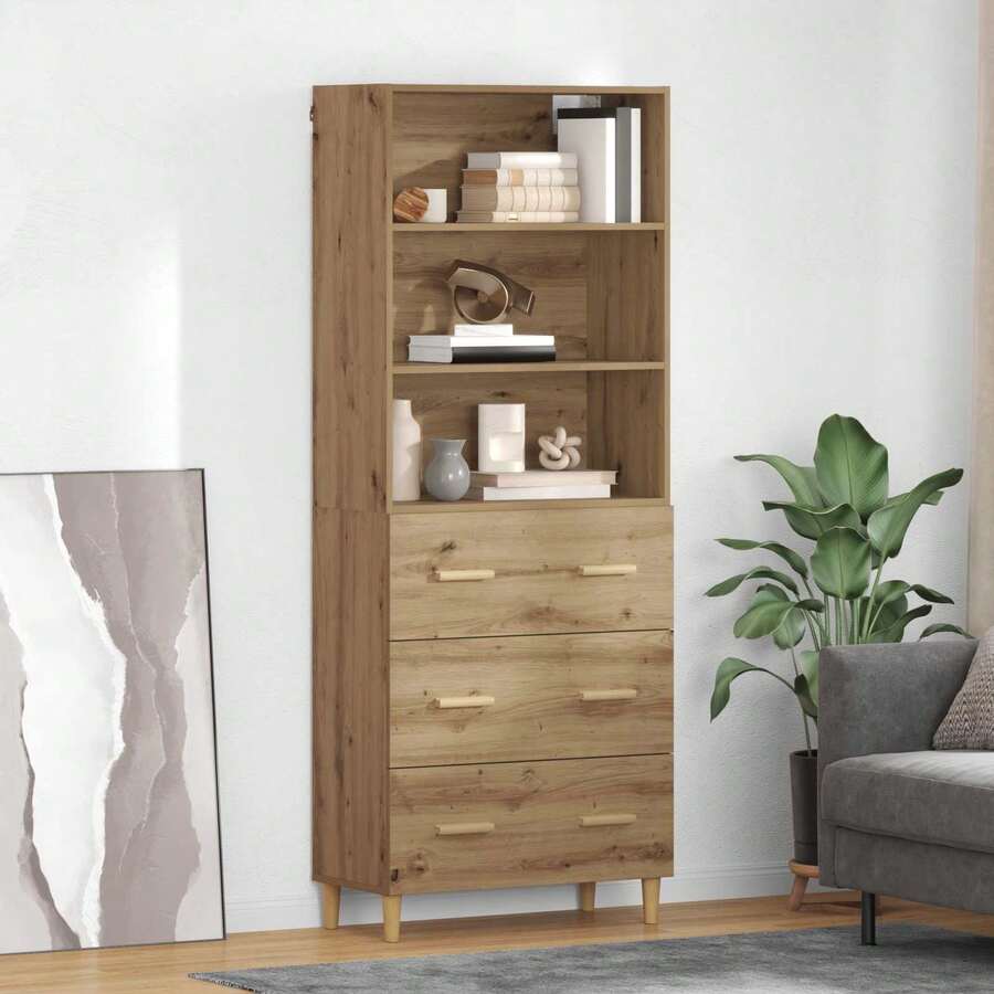 vidaXL Highboard in legno di quercia artigianale, 69,5 x 32,5 x 180 cm - Giallo - Visualizzare 1