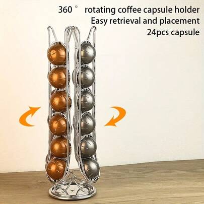 360 Degree Rotating Coffee Capsule Storage Rack, Holds 24 Capsules, Suitable For Home, Office And Kitchen Use