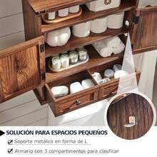 jjyuNEBULYN Arma de Baño Arma de Pared Almacenamiento Gabinete de Baño de 3 Nive con Caones 61 * 23 * 63.5 MarronArmario de almacenamiento - Marrn - Ver 4