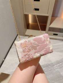 Moonlit Eve Bag - A Vintage Chain Shoulder & Cross-Body Purse Featuring A Multicolor Floral Pattern (Pattern Random). This Mini Box Clutch Is Perfect For Party Girls, Brides, College Students, And Young Professionals. Ideal For Parties, Galas, Weddings, And As Dance Party Accessories, Especially In Romantic Pink For Wedding Occasions. - 粉色 - 查看 6