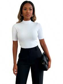 Kit 2 Women's Blouse High Neck Ribbed Premium 3/4 Sleeve Basic Elegant Comfortable Classic And Timeless Women's Fashion Ideal For Work Everyday Or Going Out Combines With Jeans Skirt Or Shorts Versatile Style Essential Piece That Enhances The Look With Comfort And Quality - 2 白色 - 查看 2
