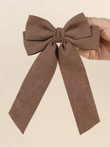 1 pieza Pinza de pelo elegante con doble lazo de pana para mujer, accesorio de pelo minimalista de unicolor para adolescentes - Marrón - Ver 2