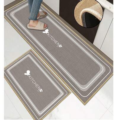 3.5毫米厚软橡胶亚麻厨房地垫，现代简约风格吸水厨房地毯，包边设计防止起球，吸水易清洁，亚麻表面中间层为海绵，底部为橡胶材质，适用于厨房、浴室、洗衣房、走廊、客厅等场所。