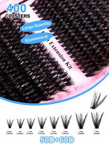 400簇假睫毛，0.07毫米粗，D卷度，俄式卷，30排，30D+40D+50D，长度10-16毫米混合，适合初学者，睫毛嫁接套装 - 可重复使用，自然款及角色扮演款3D假睫毛 - 藍色 - 查看 4