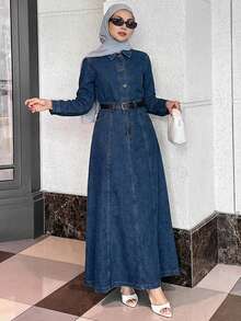 Livesso Women's Denim Washed Ripped Long Sleeve Single-Breasted Jacket And Mini Skirt Casual Suit - Dark Wash - View 3