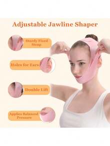 360° Stretch Double Chin Reducer For Women - Adjustable V Line Face Lifting Strap, Overnight Face Slimming Mask Washable Reusable All Day Comfort - 粉色 - 查看 3
