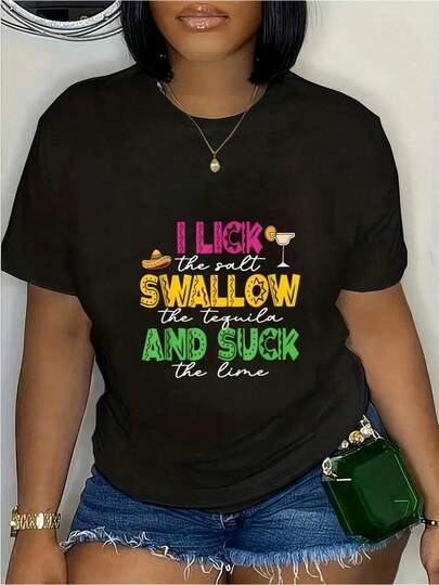 100% Cotton I Lick The Salt Swallow The Tequila Cinco De Mayo Drinking T-Shirt Women's Vintage Relaxed Fit Tee Premium Soft Tops Printing Round Neck Fashion Shirts