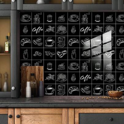 16 piezas Pegatinas de pared de vinilo con estilo de cocina moderna, calcomanías de azulejos de cerámica cristalina autoadhesivas e impermeables, azulejos de pared adhesivos para la decoración del hogar moderna