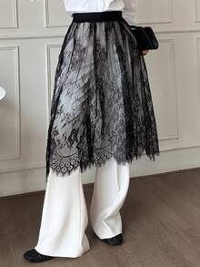 Livesso Women's Lace Inner Skirt Without Lining Skirt - Black - View 4