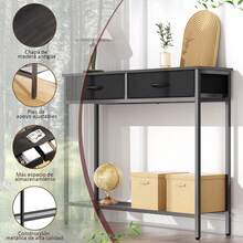 Credenza Recibidor con 2 Cajones de Tela y Estantes Dobles, Mesa Consola Moderna para Sala, Entrada y Pasillo, Color Gris Carbón - Gris Carbón - Ver 7