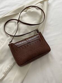 Túi đeo vai nữ kiểu Pháp cổ điển bằng da PU, túi vuông tối giản màu trơn, túi xách công sở thành thị. - màu nâu - Xem 7