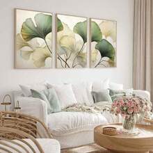 3件套，采用3D浮雕银杏叶设计，浅绿色和米色，适合装饰帆布墙画、时尚少女艺术、励志语录艺术、家居装饰、墙挂，适用于客厅、书房、餐厅和办公室。 - 彩色 - 查看 8