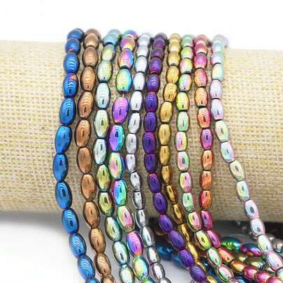 47/61pcs Colorful Hematite Seed Beads, Handmade DIY Jewelry Making Materials, Handcraft Beading, Hematite, Necklace Loose Beads, Asymmetrical Shaped Beads With Holes