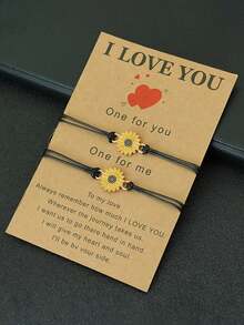 diffone 2件套手工编织绳手链吊坠黄色可爱花朵情侣手链男女情侣饰品 - 菊花手繩套裝 - 查看 5