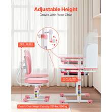 Kids Study Chair And Desk Set, Study Desk And Chair For Kids With Bookshelf & Storage Drawer, Adjustable Height & 0-40° Tilted Desktop Desk And Chair, Study Table For Bedroom & Study Room, Pink - Pink - 20.5 to 43.5 Inches - View 2
