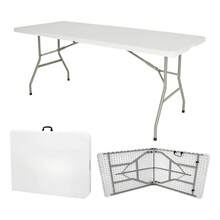 Mesa Plegable de Plastico Portatil de Jardin Tipo Portafolio Ideal para Exterior e Interior Fiestas y Eventos al Aire Libre 180 cm - Blanco - Ver 10