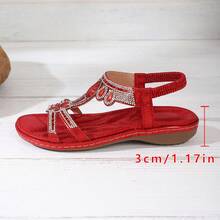 Bohemian Style Versatile Lightweight All-Season Hollowed-Out Rhinestone Plus Size Sandals For Women - Red - View 8