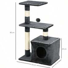 Centro de Actividades para Gatos Negro con 3 Plataformas, Cueva Gris y Postes de Sisal | Estructura Multifuncional 50x30x80 cm | Apartamento, Rascador y Zonas de Descanso - Negro - Ver 10