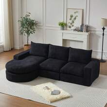 Chenille-Sofa With Built-In Elements And Liegestuhl, Fully-Compressed And Ohne Management, Modular Combinationsofa L-Liegestuhl, Schaumstoff-Compressionssofa, Keine Montage Erforderlich - 黑色 - 查看 5