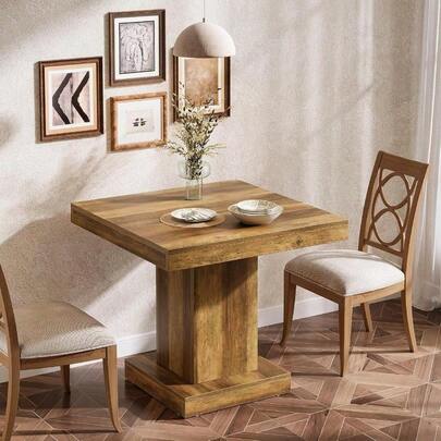 35.4'' Square Office Reception Table For 4 People, Farmhouse Rustic Wooden Lobby Desk With Sturdy Base, Professional Compact Reception Table For Corporate Waiting Area, Office Foyer, Small Workspace,Rustic Brown,