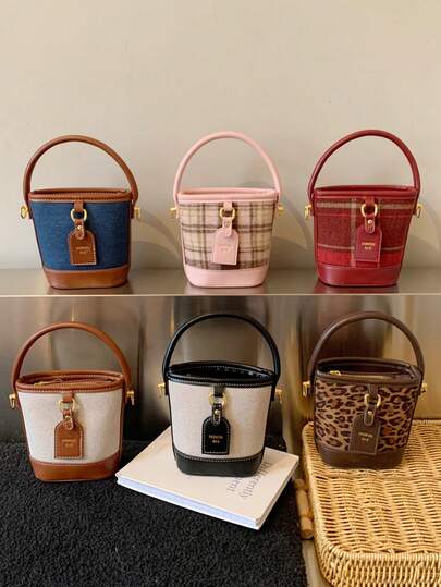 斋月庆典新款迷你水桶包，撞色可爱时尚吊牌手提包，少女斜挎包，口红包，迷你配饰包，晚宴包