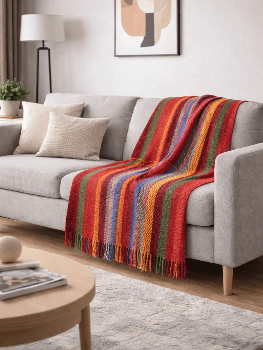 Luxury Premium Giant Sofa Throw Blanket 2.40m X 1.80m Double Bed 100% Cotton - Sọc - Xem 1