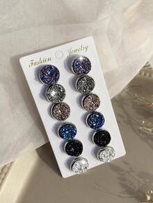 6pairs/set Round Stud Earrings - Ore - View 5