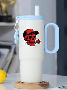 1pc Red Skull Rose Funny Sticker - Unique Helmet, Notebook And Water Bottle Sticker. Express Your Personal Style With These Red Skull Rose Stickers! Ideal For Customizing Helmets, Notebooks And Water Bottles, These Fun Stickers Bring A Touch Of Rebellious Flair. - Multicolor - View 4