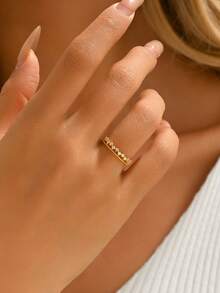 Bague en argent sterling 925, polyvalente pour un port quotidien pour femmes, empilable, bagues de couple, cadeau romantique pour la Saint-Valentin - Or jaune - Voir 4