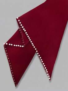 Vestido ajustado de longitud media color borgoña para mujer - Con mangas acampanadas decoradas con perlas + escote cuadrado, adecuado para ocasiones formales, citas, fiestas, vestido de estilo vintage elegante - Burdeos - Ver 8