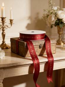 1PC Wine Red Gold Foil Print Polyester Satin Ribbon (2cm X 20m) - Decorative Glitter Taffeta Ribbon For Gift Wrapping, Bow Making, Wedding Decor, Party, Holiday, Crafting, Floral Bouquet, DIY Projects, Hair Accessories, Decoration For Bridal, Birthday, Christmas, Valentines, Event Planners, Crafters, Small Business - 紅色 - 查看 6