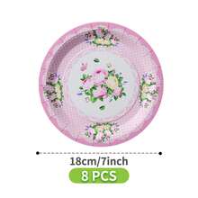 Pink Lace Flower Disposable Plate, Napkin, Cup Set, Plates, Napkins And Cups Party Supplies, Serves 8 Guests, Disposable Paper Plates Party Tableware Suitable For Birthday, Wedding, Theme Party, Family Picnic - Multicolor - View 9