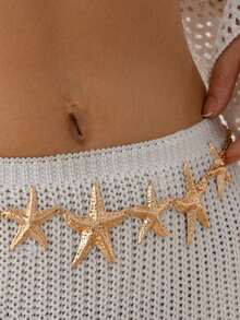 1pc Fashionable Asian Girl Personalized Casual Ocean Style Starfish Exaggerated Waist Chain, Suitable For Beach Vacation Travel - Gold - View 1