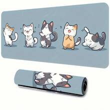 1 Extra-Large Rubber Desk Mat With Anti-Slip Function | Features Precision Stitching And A Fun Blue Cartoon Cat Dancing Design - A Durable Mouse Pad Suitable For Office, Gaming, Or Home Computer Use. - Mouse Pad - View 13