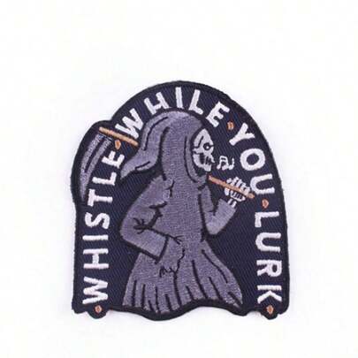 1pc Whistle While You Lurk Wizard Badge Embroidered Patch, Grey English Letter Embroidery Patch, Punk Style Denim Jacket Backpack Embroidered Patch, Halloween Party Window Curtain Decor
