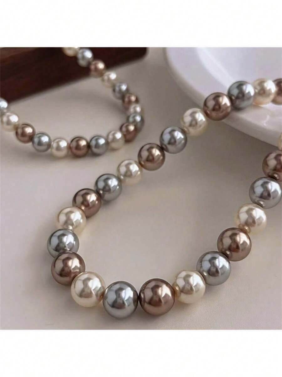 1pc Elegant Freshwater Pearl Necklace - Mixed Candy Color Luxury Women's Clavicle Chain Suitable For Daily Wear And Gifting - Multicolor - View 1